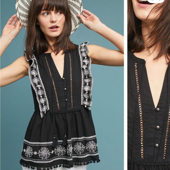 Anthropologie AKEMI + KIN Embroidered Top Sz 10 - Picture 1 of 8